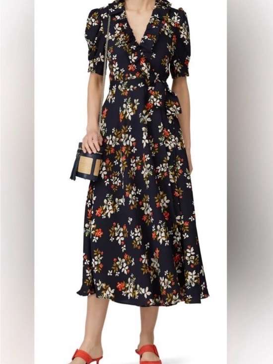 Jill Stuart Dresses & Skirts - Jill Stuart Navy Floral Wrap Maxi Dress with Ruffle Collar